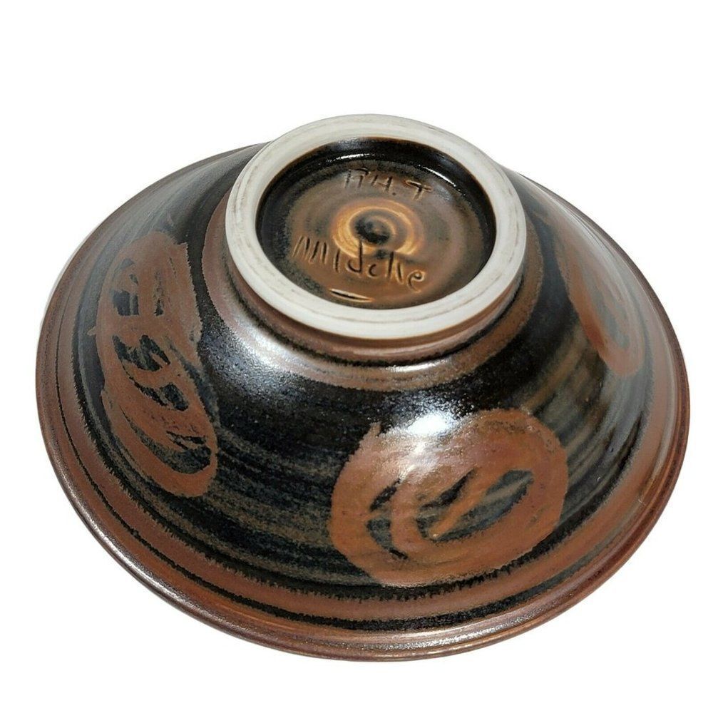 Vtg Black Louis Mideke Studio Pottery NW Oriental Serving Abstract Art Bowl 7"